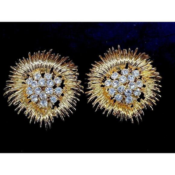 RARE Massive LES BERNARD Signed Anemone FLOWER 2” Modernist Earrings Couture - Picture 1 of 6